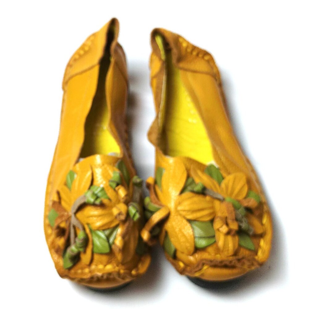 Leather Loafers Flats size 6 Yellow Shoes comfort shoes